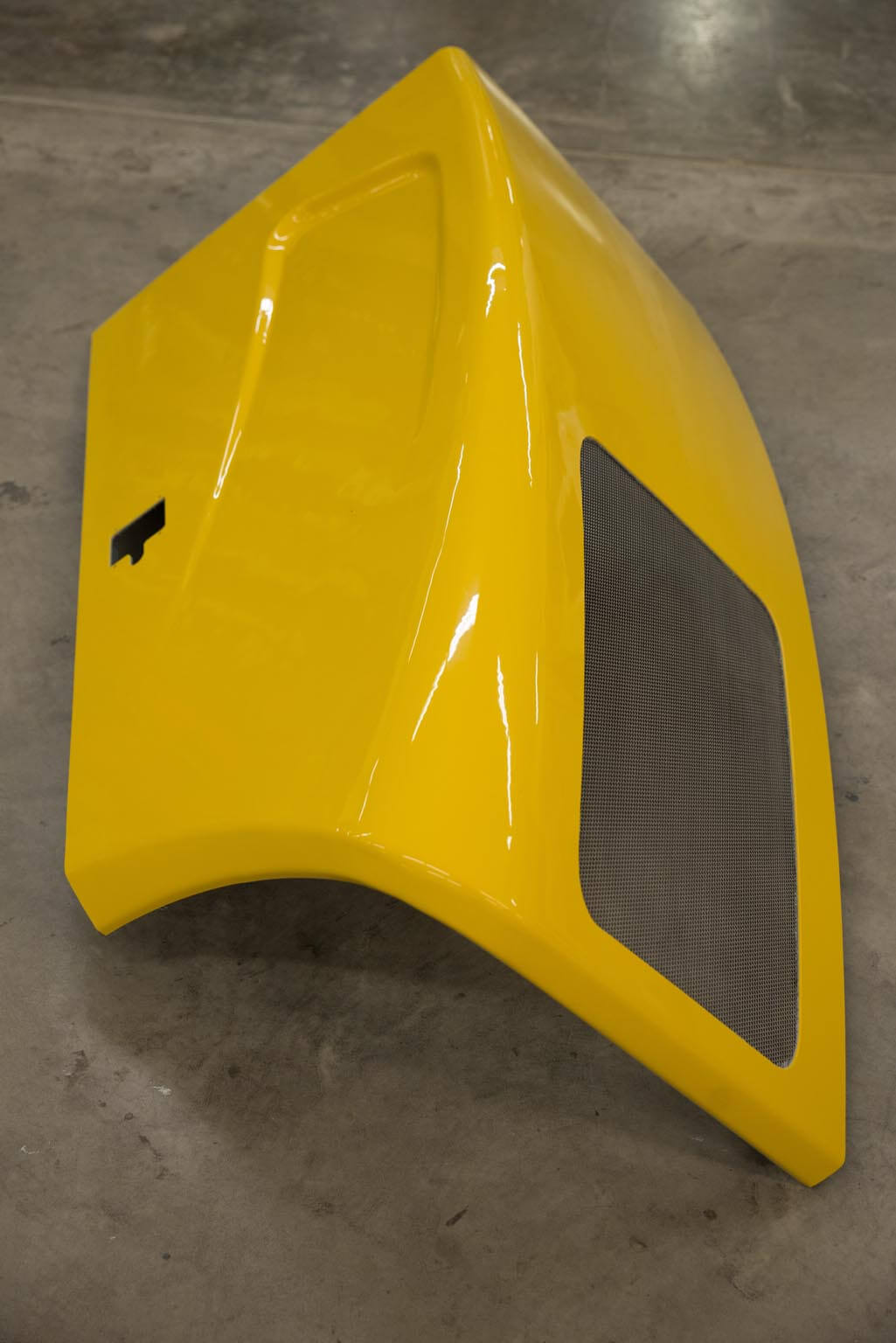 OEM color matched UV Resistant TEC hood would metal screens and beckets bonded for a telehandler.